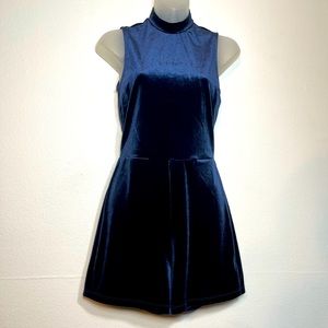 Vero Moda Velvet Lace Bodysuit Romper Shorts Faux Turtle Neck Navy Size 8